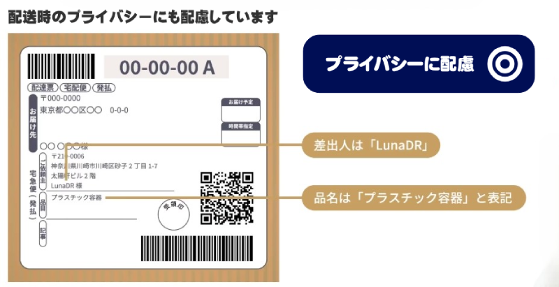 内容が分からない表記で配送されるルナドクターの発送イメージ